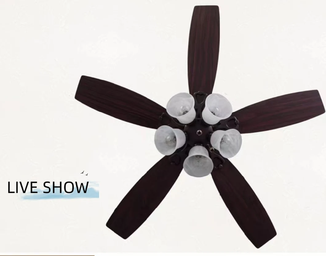 42 "/48" Fan Lamp 5 Blades Plywood Wood Light Luxury Wind Household Glass Lampshade Remote Control Fan Lamp Pendant