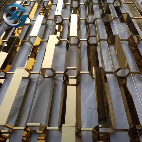 Painéis divisores de sala com tela cortada a laser com divisória de aço inoxidável bronze dourado